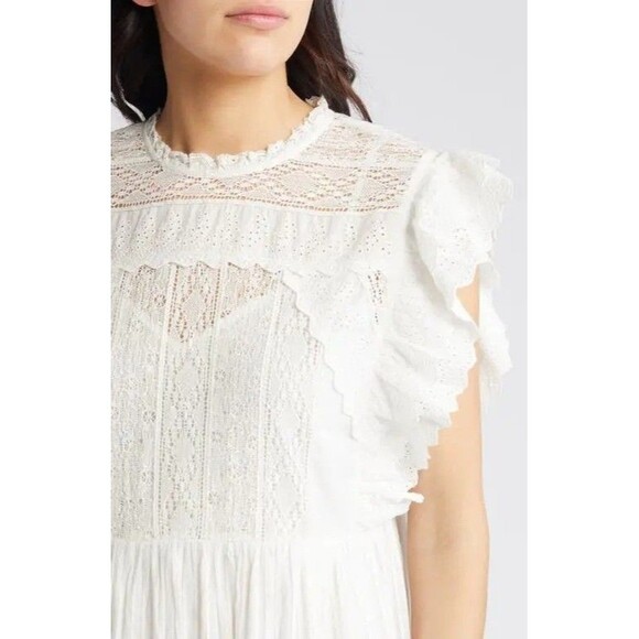 The Great. Trellis Midi Dress Eyelet Embroidered Ruffle Lace White S 1 279877 - Picture 5 of 10